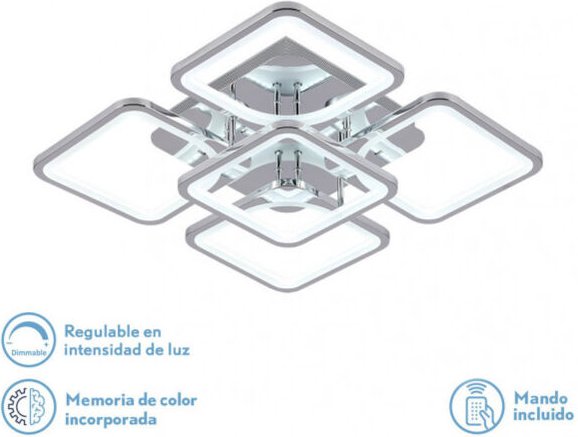 deckenleuchte 129w 3000-4000-6500k chrom elara 9x58x58cm 17415lm mit fernbedienung, dimmer und memory