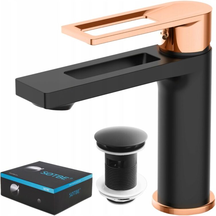 Schwarz-goldene Waschtischarmatur + Klick-Klack-Stopfen SOTBE