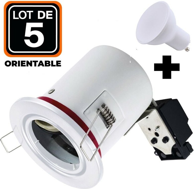 Thumbnail - Europalamp - 5 Spot bbc Orientable RT2012 IP20 Weiß + Glühlampe GU10 5W Neutralweiß + Fassung