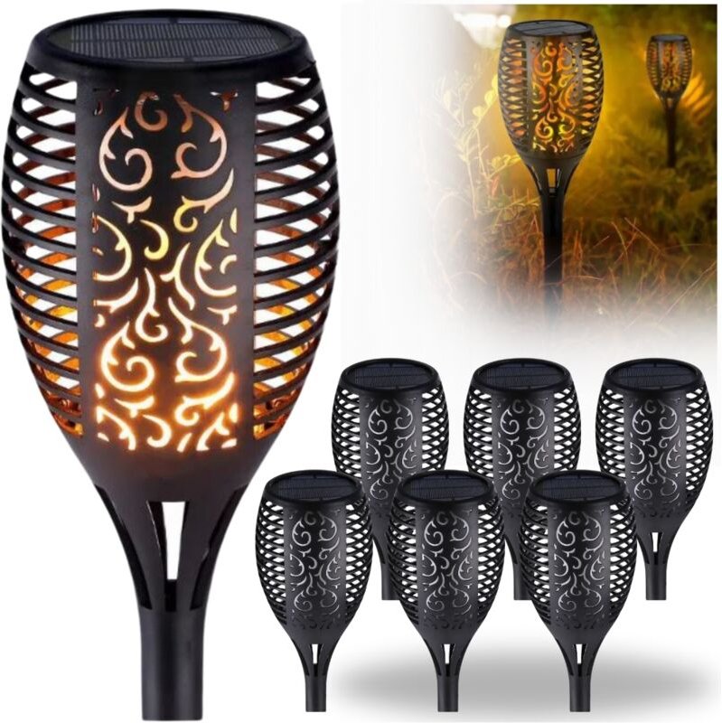 Solar Gartenlampe Fackel Feuer Flammeneffekt gehämmert dekorativ x6