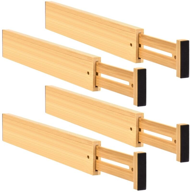 4er-Pack verstellbare Schubladenteiler aus Bambus (17-22 Zoll), Schubladenteilersystem mit Federmechanismus, für Küche, ...