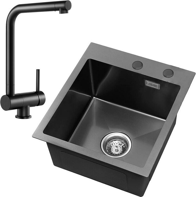 Cecipa - Spülbecken 40 45 cm Küchenspüle mit Über- und Ablaufgarnitur, Einbauspüle Edelstahl Becken Anthrazit (Seifenspe...
