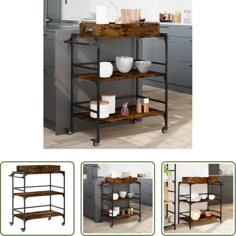 vidaXL Räuchereiche - Küchenwagen Räuchereiche 81,5x41x92,5 cm Holzwerkstoff