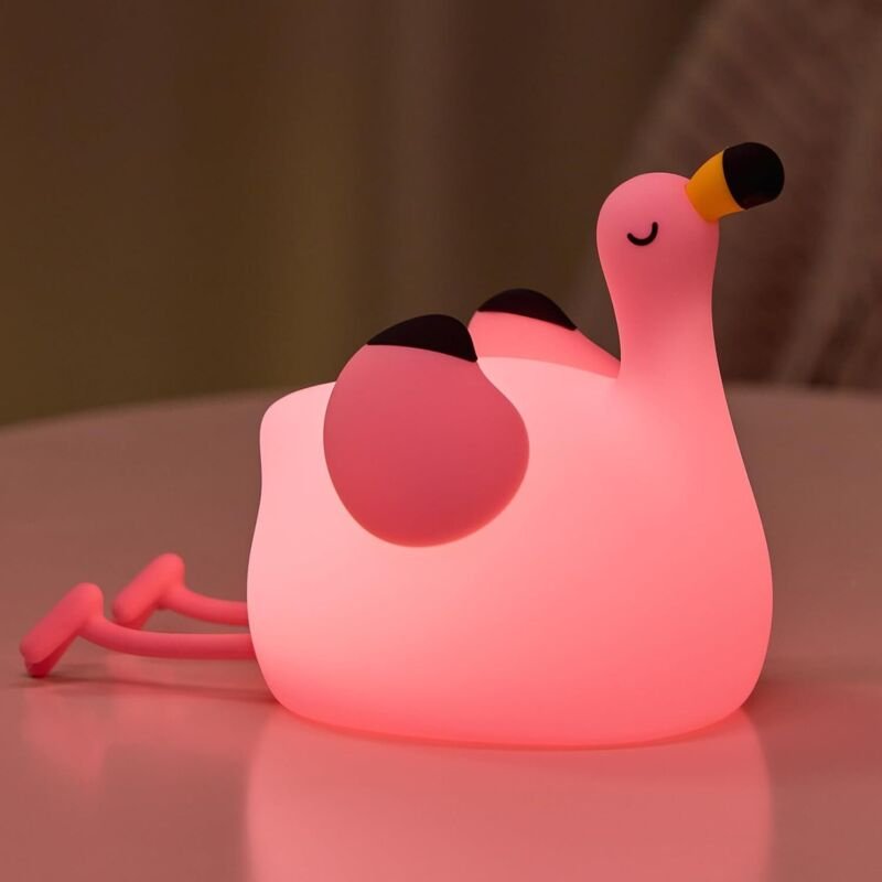 Nachtlicht Kinder Flamingo – LED Dimmbare Lampe, Wiederaufladbar, Tragbar, Weiches Silikon, Geschenk für Babys, Kinderzi...
