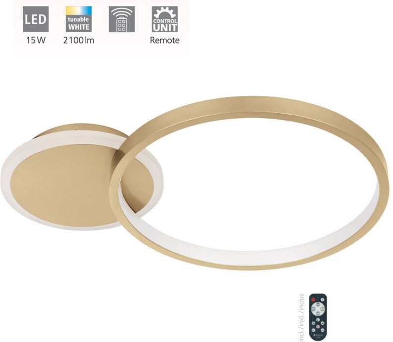 Eglo - led cct Deckenleuchte Gafares weiß-gold 40,5 x 29 cm gold, weiß Deckenlampen & Kronleuchter