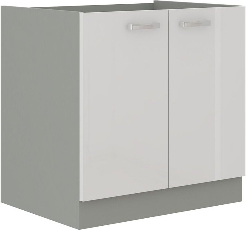 Küchen Preisbombe - Spülenschrank 80 Bianca Hochglanz Weiß Grau Küchenzeile Küchenblock Einbauküche