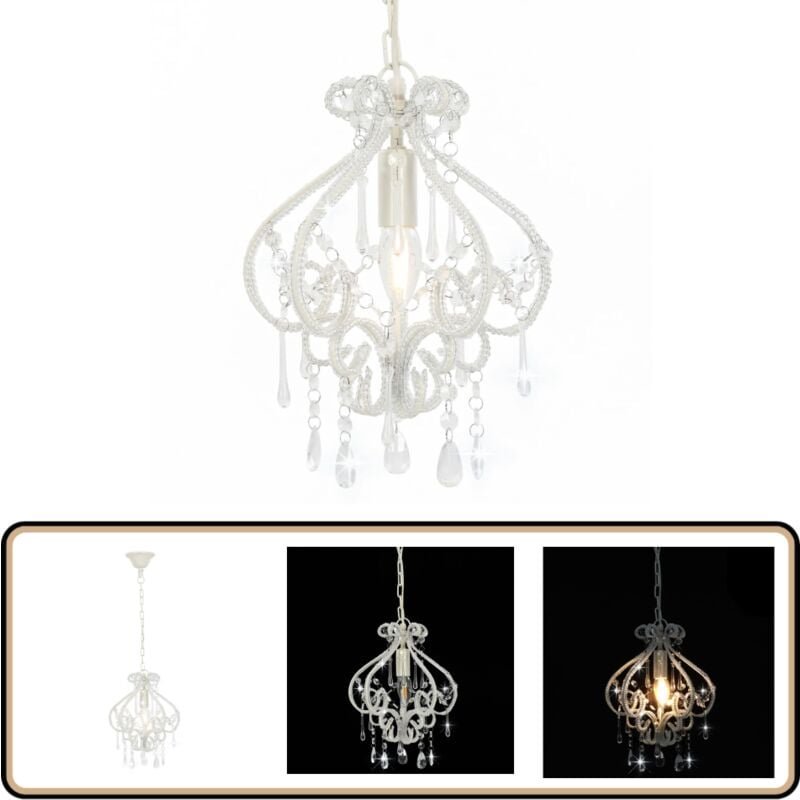 Vidaxl - Deckenleuchte mit Perlen Weiß Rund E14 - Dekorleuchte - Kristallleuchte - Pendelleuchte - Wohnzimmer Deko - Sch...