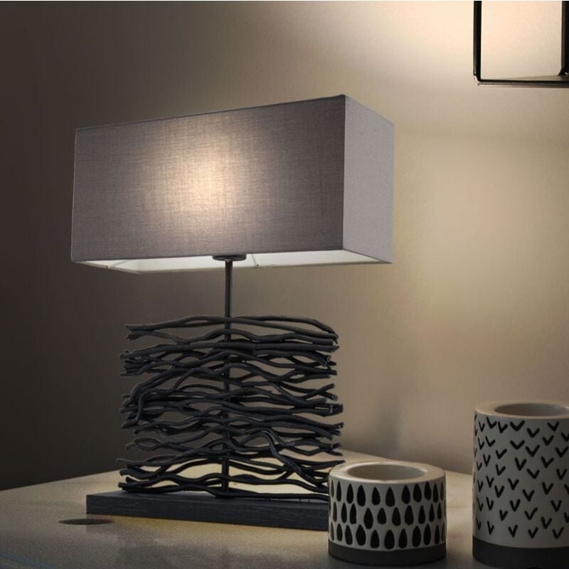 Schreib Nacht Tisch Lampe Wohn Ess Schlaf Zimmer Beistell Leuchte Textil Holz Strahler im Set inkl. led Leuchtmittel