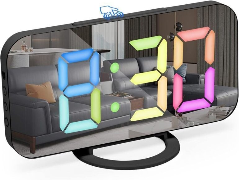 Verstellbarer LED-Wecker, Digitaluhr, digitaler Wecker mit farbigen Ziffern, Alarmfunktion, Schlummerfunktion, Nachttisc...