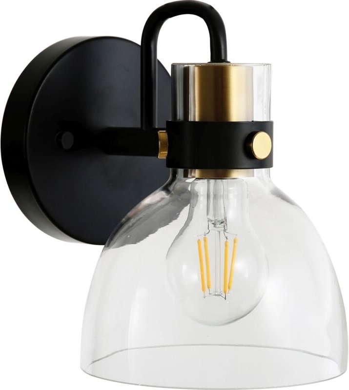 Wandleuchte Glas Metall E27 h: 19 cm in Schwarz Gold Wandlampe