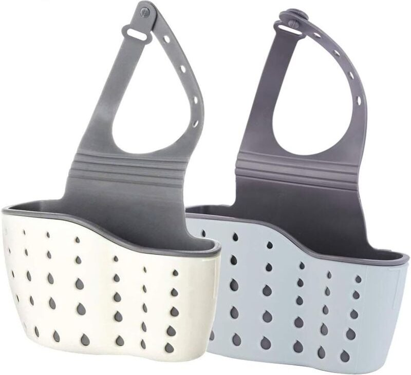 Schwammhalter für die Küchenspüle, Seifenschale aus Silikon und Kunststoff, verstellbarer Riemen, Wandmontage mit Abflus...