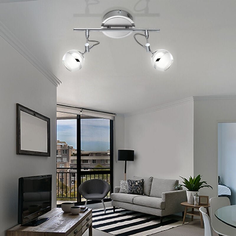 Led Deckenstrahler Deckenlampe Deckenleuchte Spotlampe Spotleuchte, 2 Flammig Spots beweglich, Chrom Acryl, 2x led 5W 35...