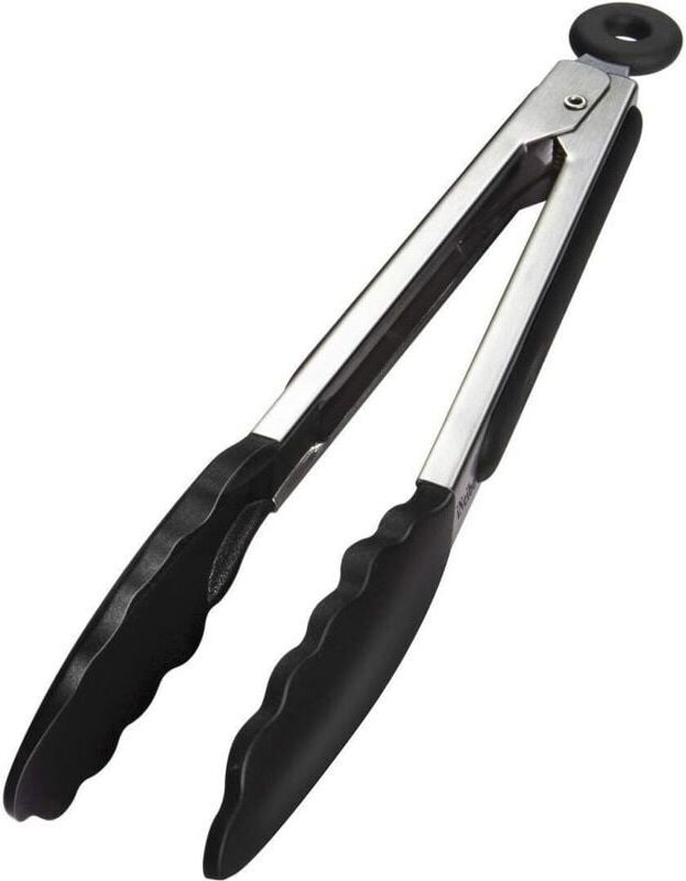 Professionelle Küchenzange, Grillzange aus Edelstahl und lebensmittelechtem Silikon, hitzebeständig – 23 cm, Schwarz