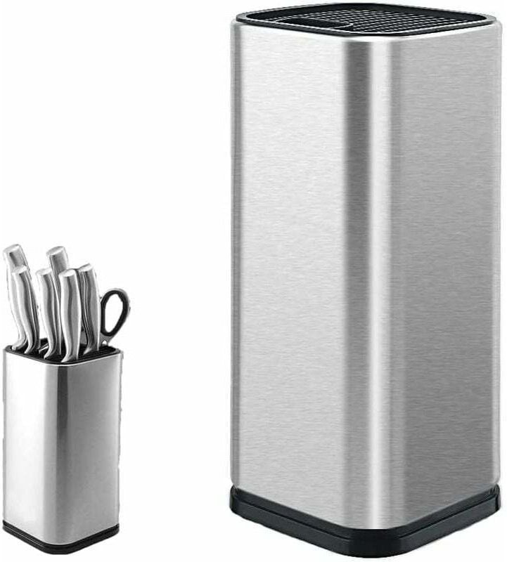 ZVD Messerblock, Edelstahl Messerhalter, Küchenmesserhalter, Quadratischer Messerhalter, für Messer und Scheren (Quadrat...