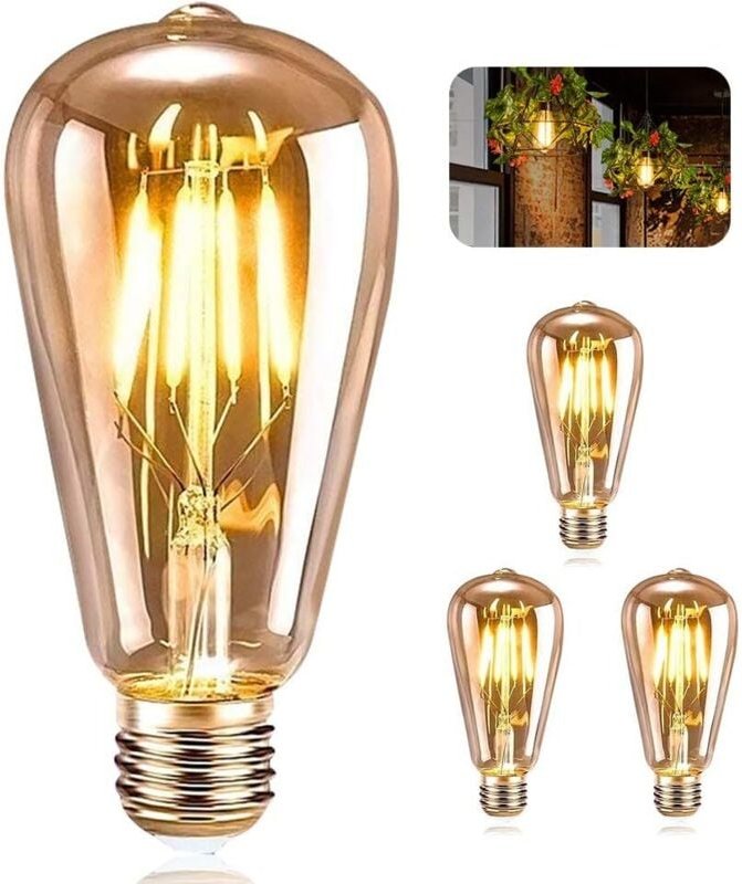 Edison LED-Glühbirne, E27 Vintage-Dekorationslampe Retro Antik ST64 4W LED-Filament Warmweiß für Restaurant Café Bar Glü...