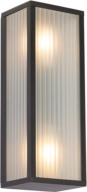 Außenwandleuchte schwarz mit geripptem Glas 2-flammig IP44 - Charlois