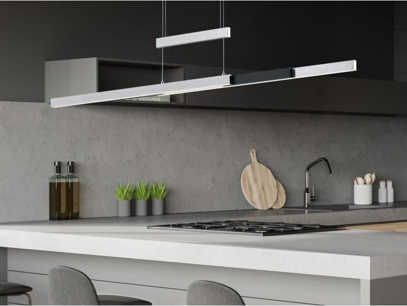 Trio - led Pendelleuchte trajan ausziehbar höhenverstellbar Silber Schwarz, b: 150cm