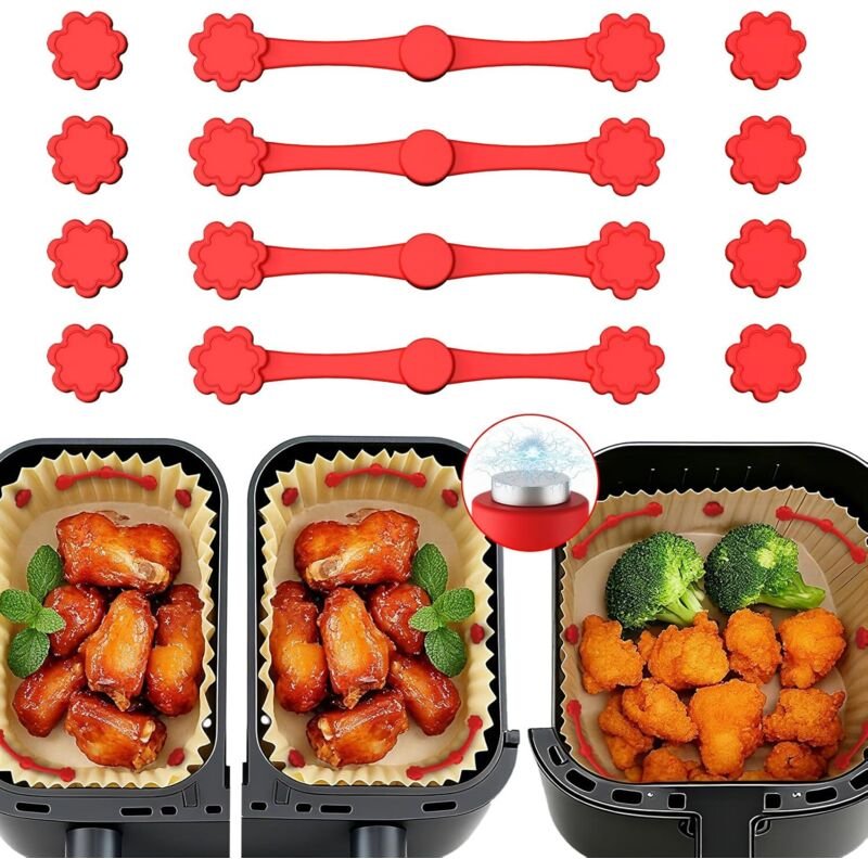 Magnete für Airfryer Backpapier, 12 Stück Magnetische Silikonschnallen für Heißluftfritteusen, Silikon Magnete für Airfr...