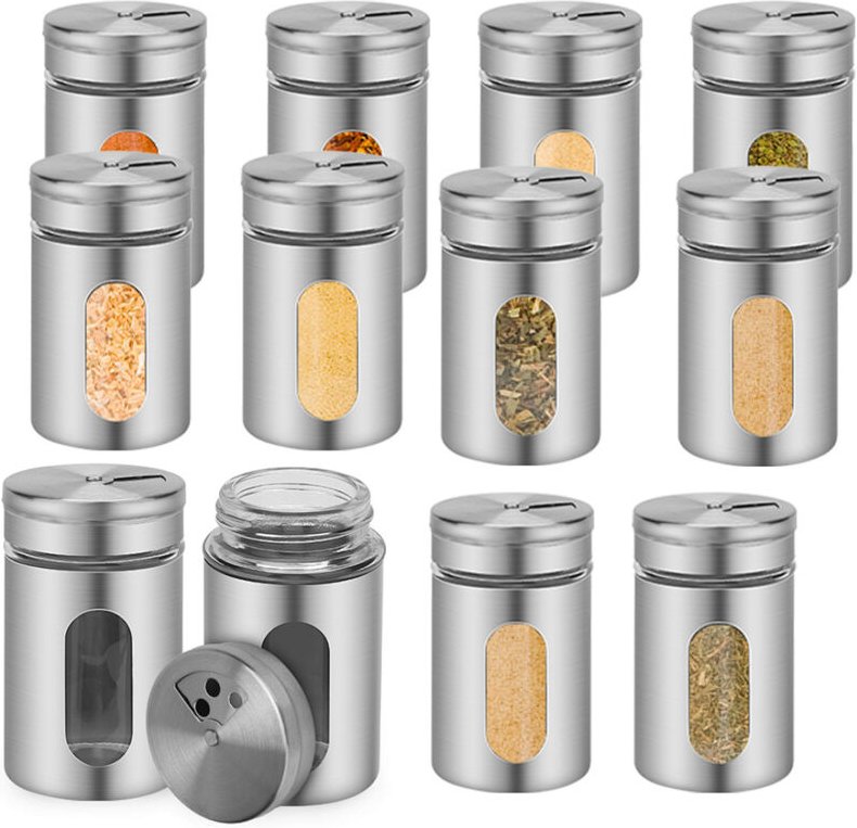 12er SetGewürzstreuer Salz & Pfeffer,80ml Glas-Gewürzgläser mit Sichtfenster & 3 Streugrößen zur Aufbewahrung von Gewürz...