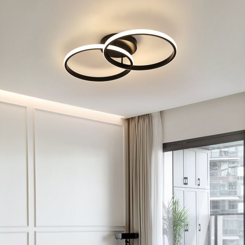 Goeco - LED-Deckenleuchte, Moderne Deckenlampe 42W, Doppelte Ring-LED-Kronleuchter 3360 Lumen, Schwarze Acryl-Deckenleuc...
