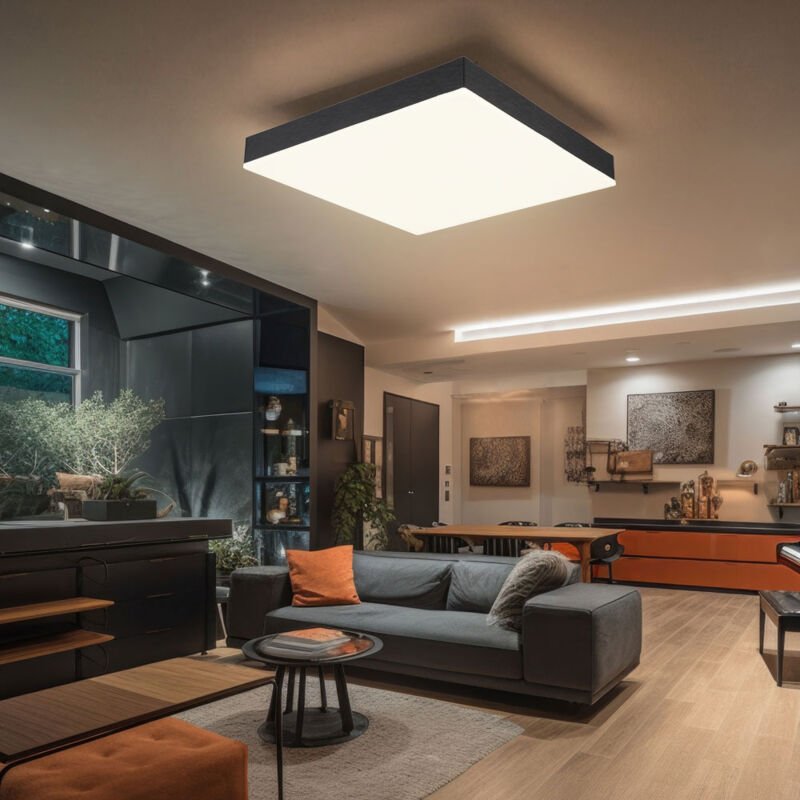 Globo - Deckenleuchte Wohnzimmerleuchte Deckenlampe Esszimmerlampe Bürolampe quadratisch, Metall schwarz Acryl weiß Kuns...