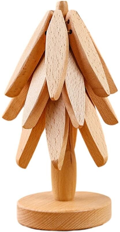 Faltbarer Holzuntersetzer, hitzebeständige Tischmatte, Tischset aus Holz – Isolierende, hitzebeständige Matte für Teekan...