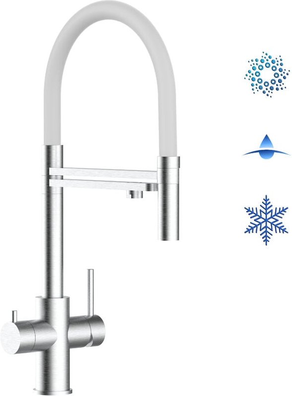 Thumbnail - 5 Wege Wasserhahn Edelstahl Massiv Kuechenarmatur mit Weiss 360 schwenkbarem Auslauf und abnehmbare 2 strahl Handbrause ...