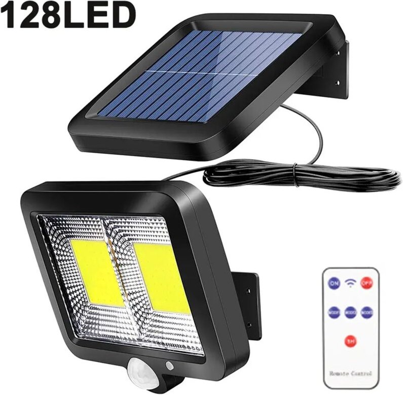Solar-Außenleuchte mit Bewegungsmelder, 128 LED-Flutlichtstrahler, 120° Abstrahlwinkel, superhelle LED-Solarleuchte, IP6...