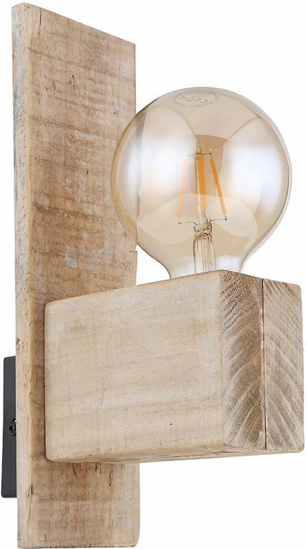 Wandleuchte Landhausstil Wandlampe Holzlampe Flurleuchte, Metall schwarz naturfarben, 1x E27, LxBxH 16,5x9x30 cm