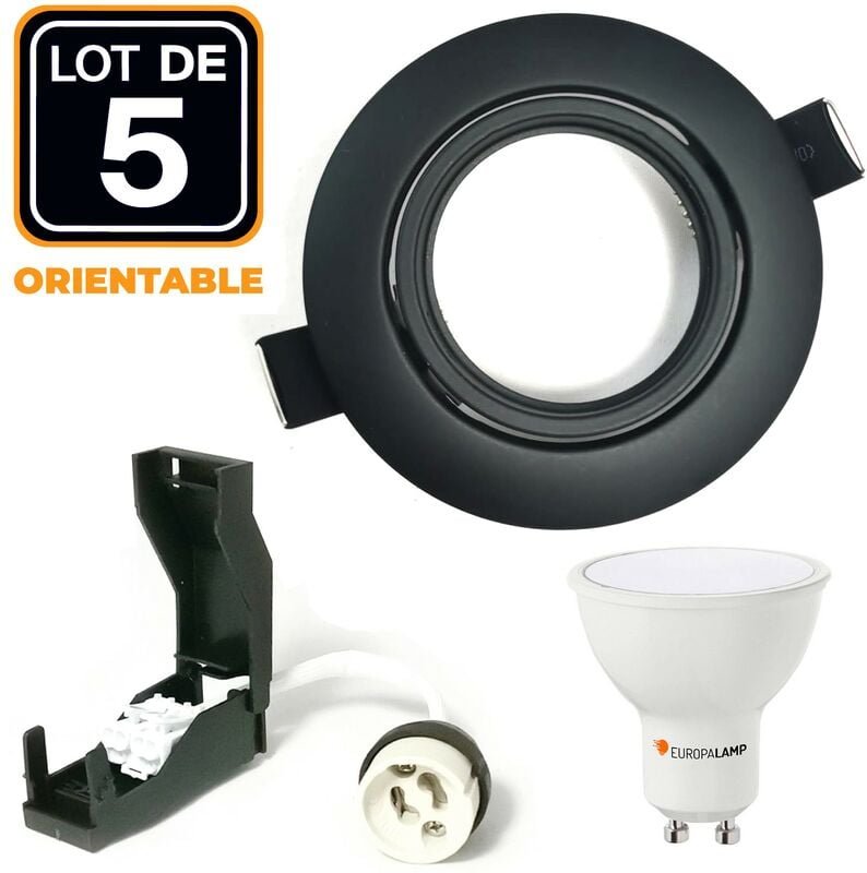 Europalamp - 5 Verstellbare EinbauEinbaustrahlers Mattschwarz GU10 led 5W eqv. 40W Warmweiß 3000K