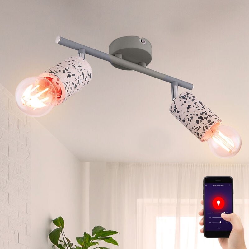 Deckenlampe App Steuerung 2 Flammige Deckenleuchte Deckenstrahler Spot, mit beweglichen Spots in Terrazzo Stein Optik, R...
