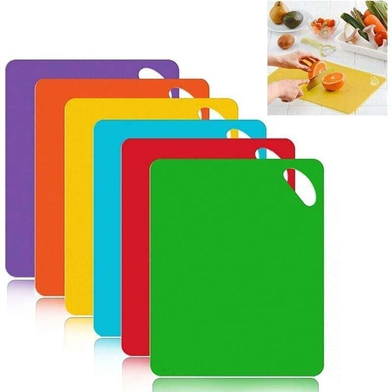 Schneidebrett aus Kunststoff, rutschfeste Matte mit Lebensmittelsymbolen und Griffen, BPA-freies antibakterielles Schnei...