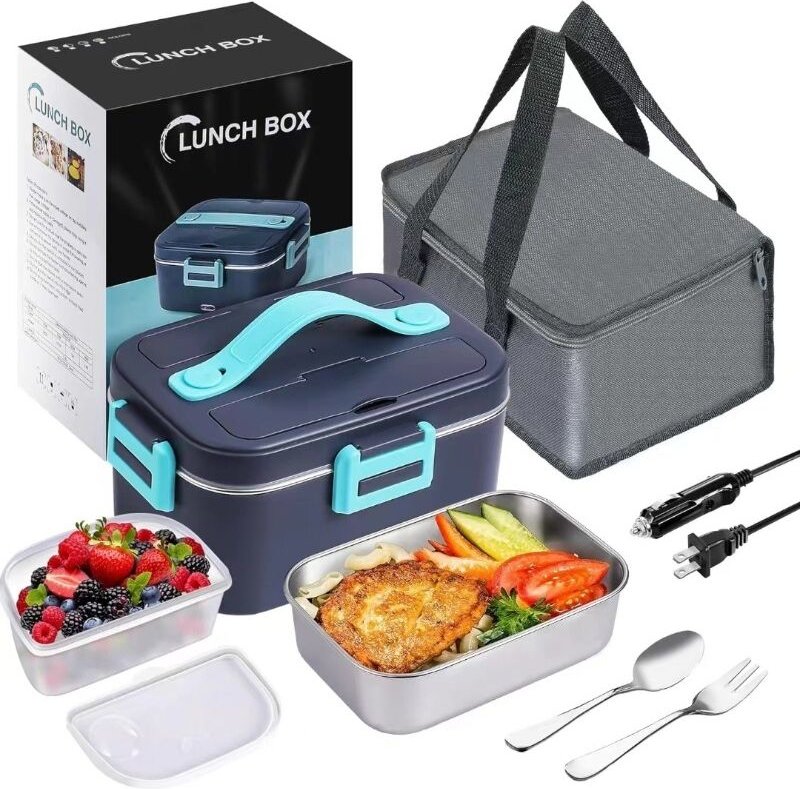 Jalleria - Beheizte Schüssel mit Temperaturanzeige, Lunchbox, 80 w, 1,8 l, abnehmbare Edelstahl-Heiz-Lunchbox für Auto, ...