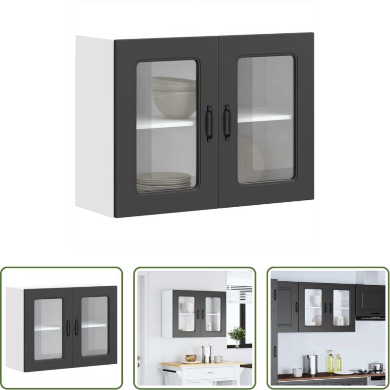 Küchenhängeschrank - Küchen-Hängeschrank mit Glastür Kalmar Schwarz Holzwerkstoff