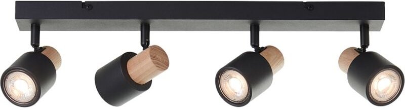 Brilliant Pini Spotbalken LED 4-flammig, dimmbar mit GU10-Fassungen, schwenkbare Köpfe, Schwarz / Helles Holz, 350 Lumen...