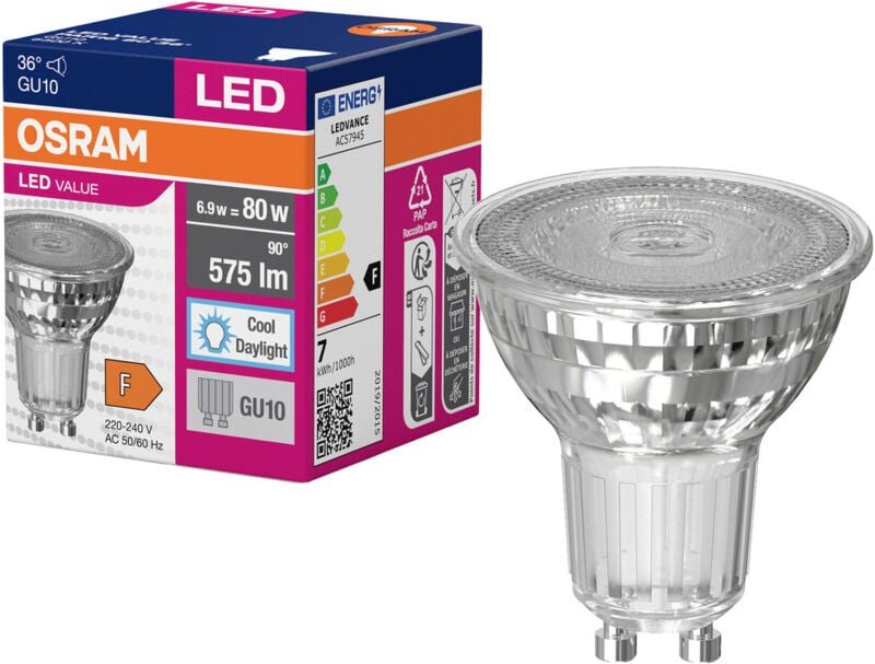 Osram - 4058075096684 led eek f (a - g) GU10 Reflektor 6.9 w = 80 w Kaltweiß (ø x h) 50 mm x 50 mm 1