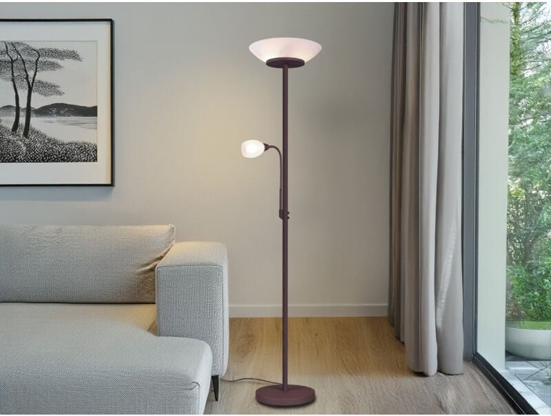 Reality Leuchten - Deckenfluter gerry mit Flex Leselampe, Rostoptik & Glas Weiß, Höhe 180cm