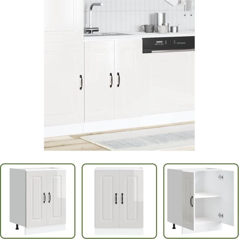 vidaXL Hochglanz-Weiß - Spülenunterschrank Kalmar Hochglanz-Weiß 60x46x81,5 cm