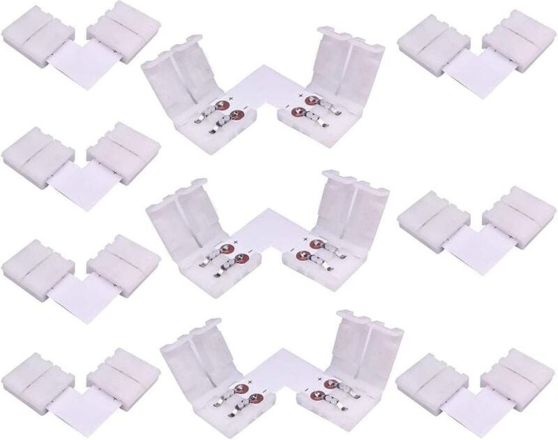 Ersandy - 10 Stück 2-poliger LED-Streifen-Stecker, L-förmiger LED-Streifen-Eckverbinder, rechtwinkliger Schnellverbinder...