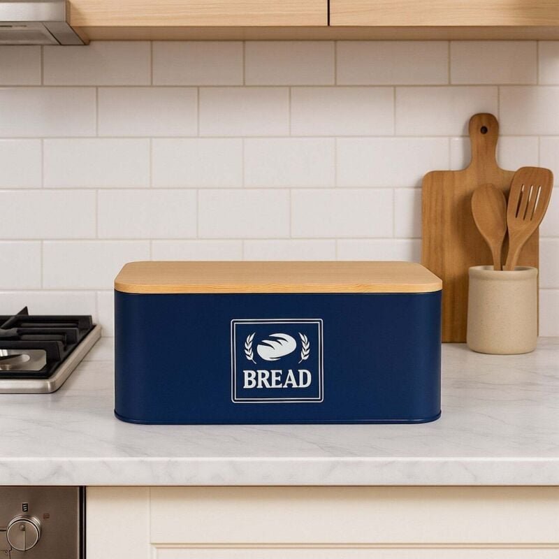 Brotkasten mit bambusdeckel - retro design metallgehause