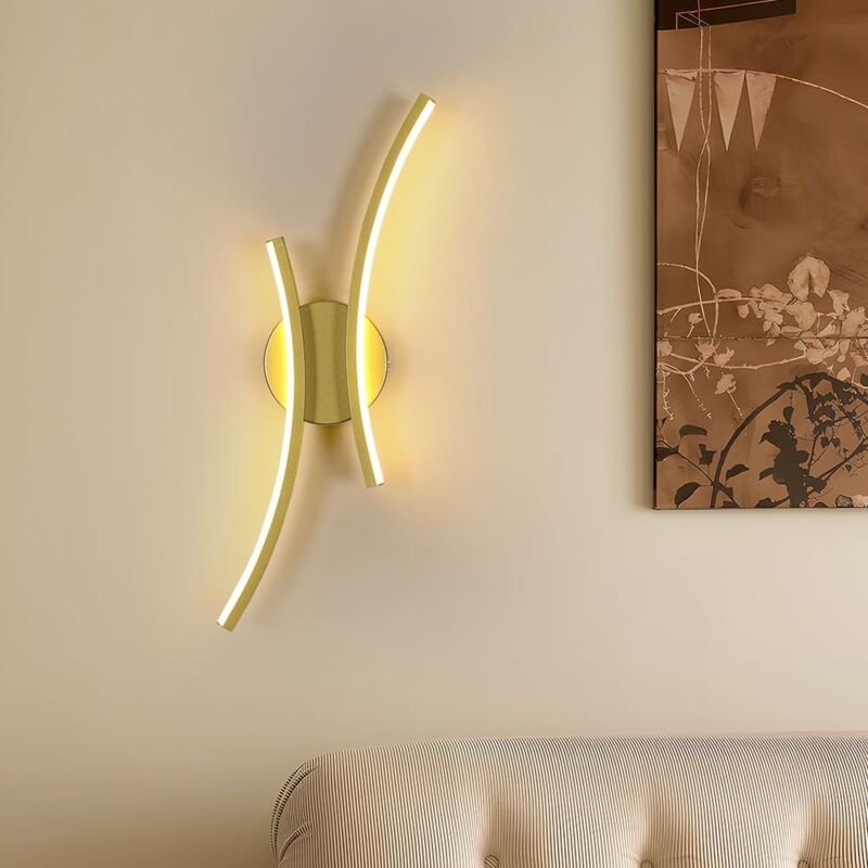 Comely - Goldene LED-Wandleuchte, 20W LED-Innenwandlampe Warmweiß 3000K, Moderne Gebogene Lange Wandlampe für Wohnzimmer...