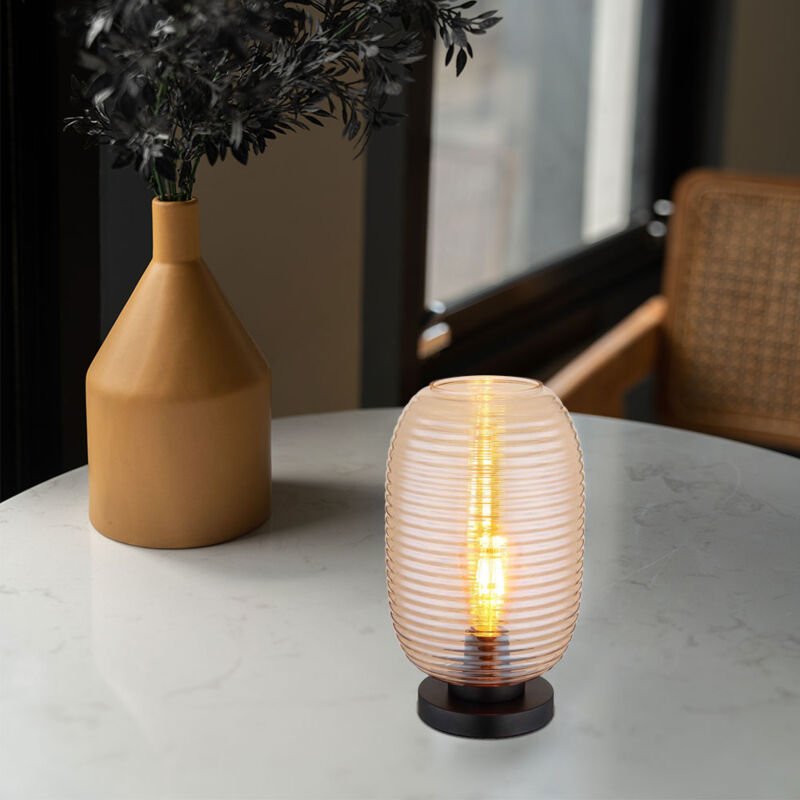 Globo Lighting - Tischlampe Tischleuchte Nachttischlampe Glas amber Wohnzimmerlampe E27 h 34,5 cm