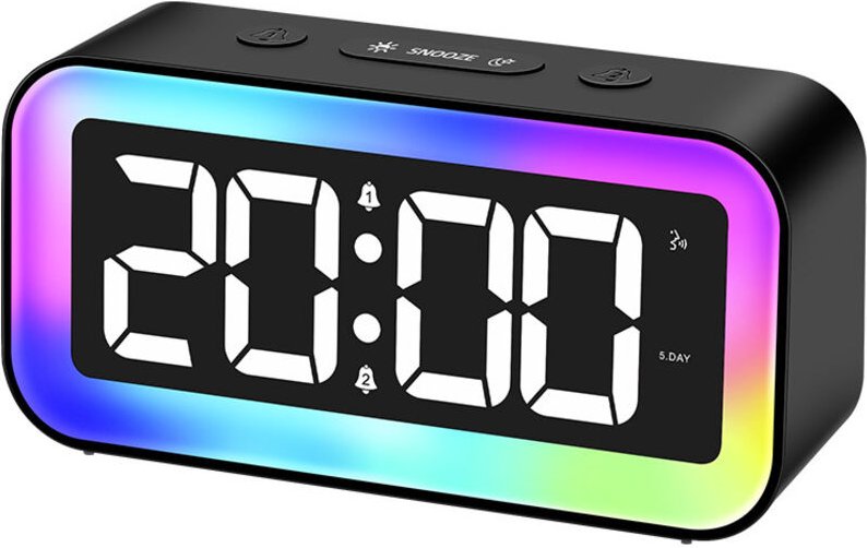 Digitaler Morgenwecker für Kinder, Teenager mit 7-farbigem Nachtlicht, LED-Digitaluhr, mit 2 Weckmodi, einstellbarer Hel...