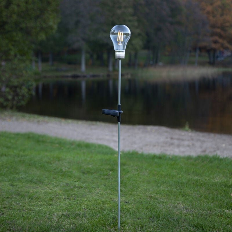 Star Trading Solar Gartenspieß Fille, led, Outdoor, Dämmerungssensor, mit großer Glühbirne, Warmweiß, 80 cm