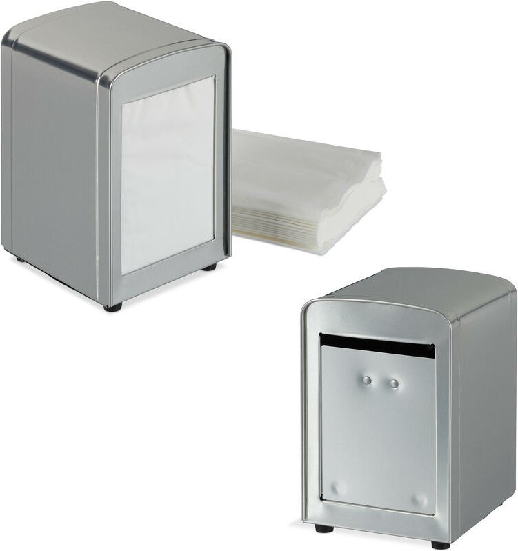 2 x Serviettenspender Retro, Metall, kleine Gastro Serviettenhalter für Eisdiele, Café, Bistro, HBT: 15x9,5x11, silber