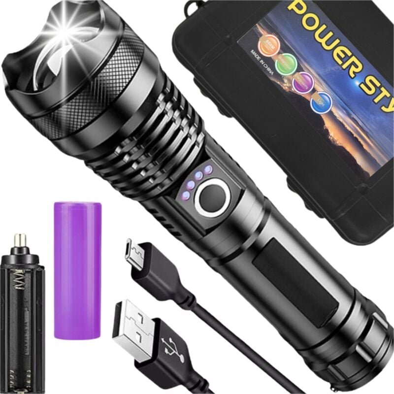 Sehr leistungsstarke taktische LED-Taschenlampe, wiederaufladbar, batteriebetrieben, Militär, Zoom