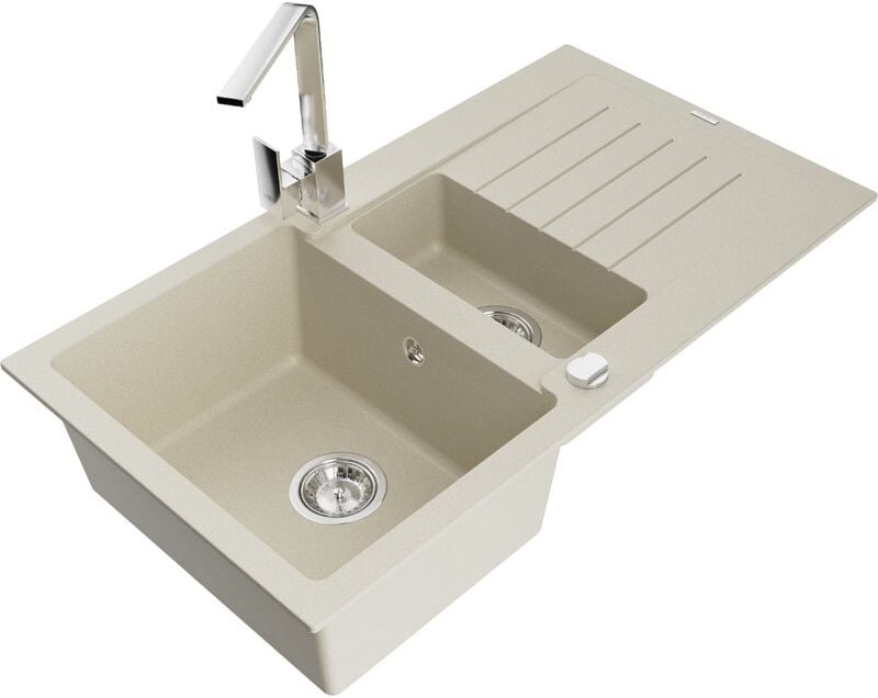 Matias 1,5-Becken-Granitspüle mit Abtropffläche und Mischbatterie Rita, Beige - 6502-69-670300 - Mexen