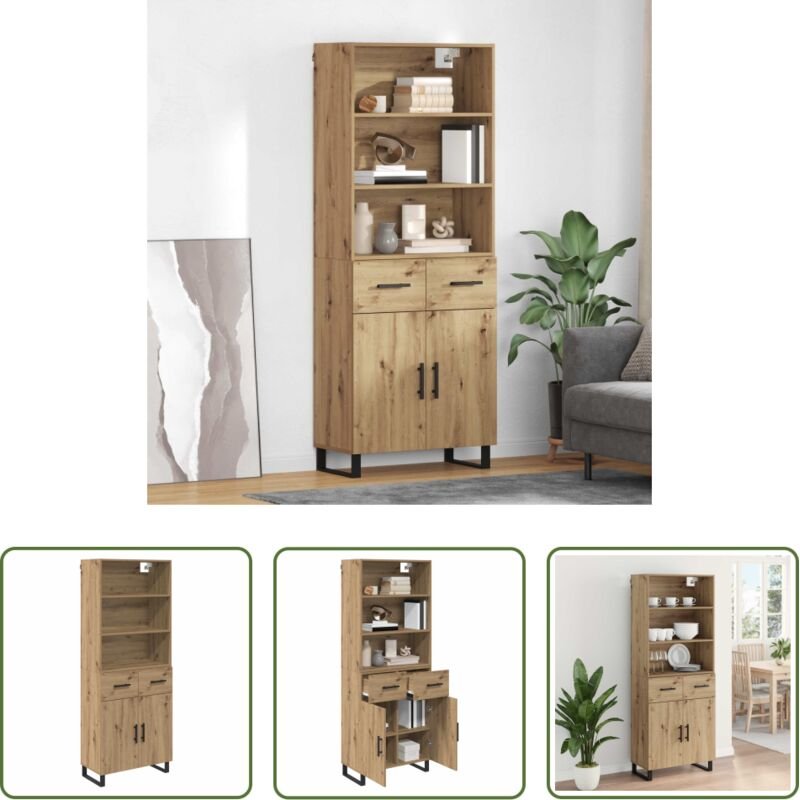 vidaXL Hochschrank Artisan-Eiche - Highboard Artisan-Eiche 69,5 x 34 x 180 cm Holzwerkstoff