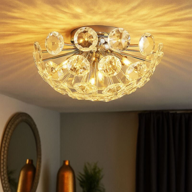Globo Lighting - Deckenlampe Deckenleuchte Wohnzimmer Glas Kristalle 10 flammig rund, Metall, 10x G9 Fassungen, DxH 39x2...