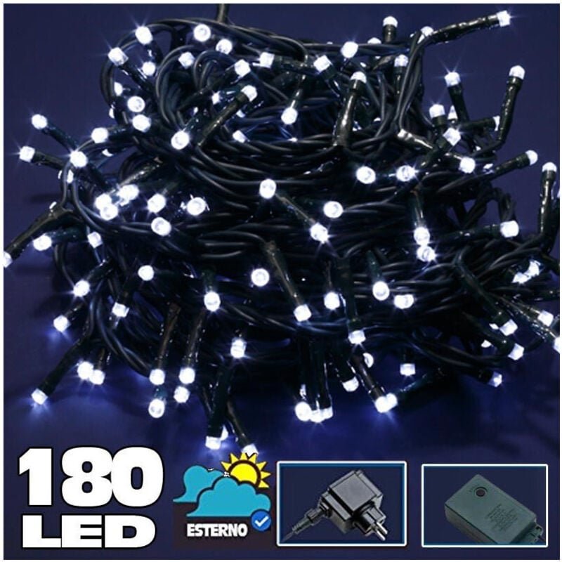 Trade Shop Traesio - Trade Shop - lichterkette 180 led kaltweiss lichter für aussen steuerung 8 funktionen 24V -